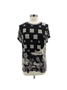 Johnny Was Womens Medium Top The Janie Favorite Boxy Square Sleeve Tee Birds